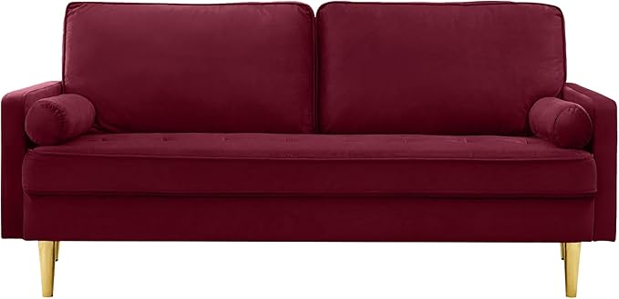 65'’ Velvet Upholstered Loveseat Sofa with Gold Metal Legs Modern Tufted Backrest Couch Solid Wood Frame for Living Room BedroomApartmentOfficeSmall Space (Red)