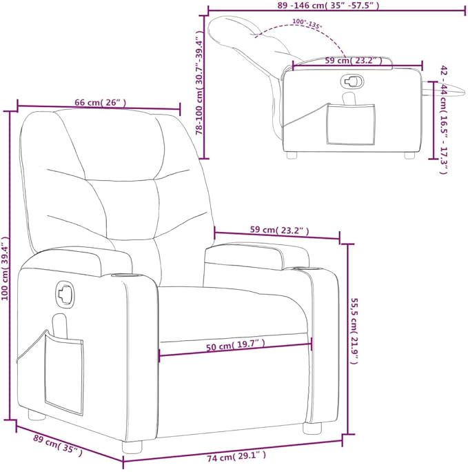 vidaXL Light Grey Fabric Massage Recliner Chair with Adjustable Armrests Built-in Functionality Perfect for Living Rooms and TV Watching