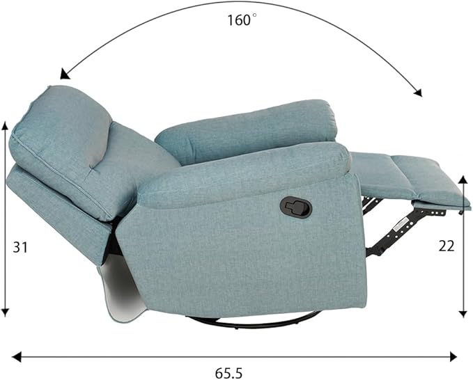 Reclining Sofa Rocking Recliner Chair Manual Adjustable 360 Swivel with Ergonomics Overstuffed Lumbar Arm Support Natural Fabric Surface Made for Living Room Bedroom Nursery Turquoise