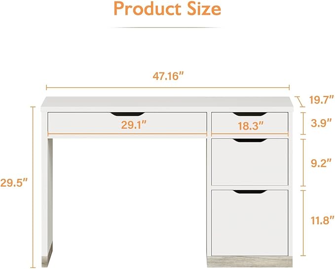 White Desk with Drawers 48 Inch Small Computer Desk with 4 Storage Drawers for Small Space Home Office Desk for Bedroom with Storage File Drawer