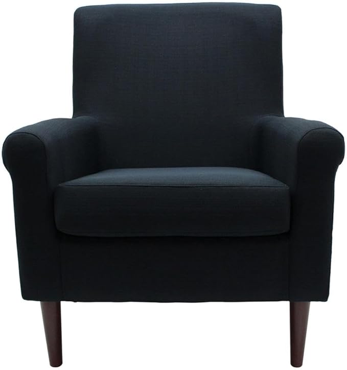 Pemberly Row Rolled Arm Lounge Chair Navy Blue Fabric Upholstery 35 H x 28 W x 30 D Contemporary Accent Chair for Living Room or Bedroom