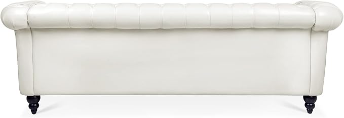 Ball &amp Cast 84 Chesterfield Leather Sofa with Channel Tufted Seat BackClassic 3 Seater Couch w/Roll Arm Nailhead Trim and UpholsteredMid Century Furniture for Living RoomBedroomOfficeWhite P