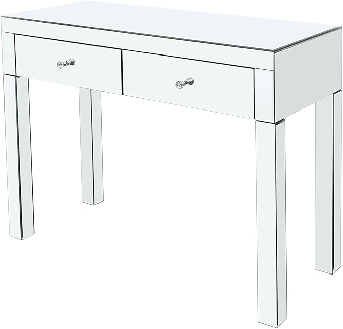39.4‘’Silver Mirrored Desk Vanity Set Makeup TableMDF Silver Dressing Table with 2 Drawer Vanity Desk for Women Girls Home OfficeLiving Room Office Den (Mirrored Desk)