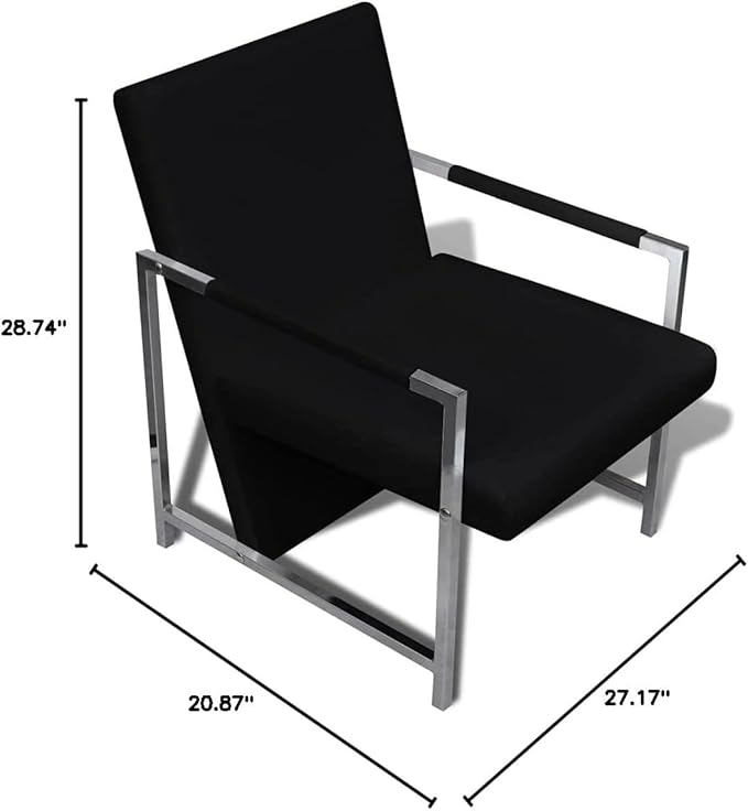vidaXL Armchair Lounge Chair with Chrome Feet Accent Cube Armchair for Home Office Living Room Bedroom Modern Style Black Faux Leather