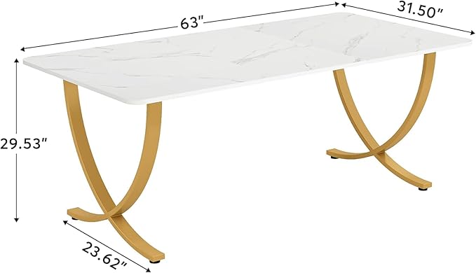 Tribesigns Executive Desk 63” W x 31.5” D Large Office Desk Modern Computer Desk Conference Table Meeting Room Table Business Furniture for Home Office White and Gold