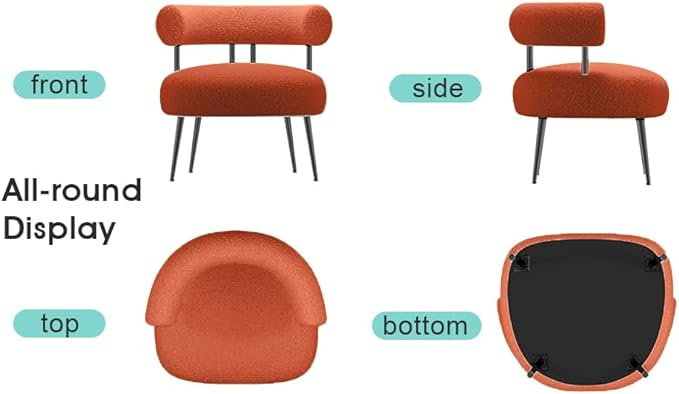 Mid Century Sherpa Boucle Accent Chair Round Upholstered Barrel Arm Chair for Small Spaces Fluffy Side Corner Sofa Chair for Living Room Bedroom Vanity Office Reading Nook（Orange）