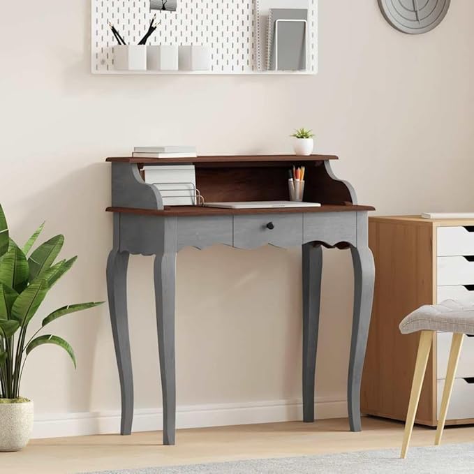 Antique-Style Wooden Writing Computer Desk Home Office Desk Writing Study Table PC Desk Workstation for Bedroom Solid Reclaimed Wood 31.5x15.7x36.2 -AA
