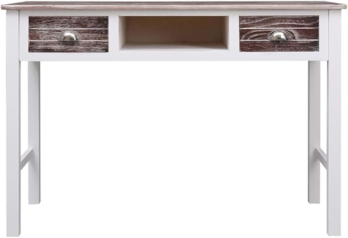 Wooden Writing Desk Modern Simple Home Office Computer Laptop Writing Desk with 2 Drawers and 1 Open Compartment Brown 43.3x17.7x29.9 Wood-84