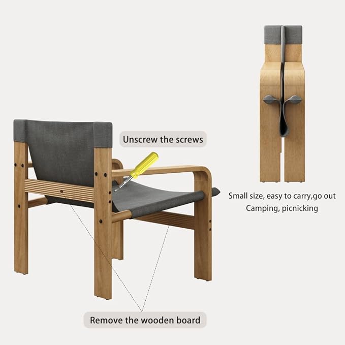 Detachable and Washable Oak Accent Chair Wide Armrest Mid-Century Lounge Chair Linen Fabric Armchair &amp Solid Wood Frame for Living Room Bedroom Balcony (White) (Dark Grey + Wood+Fabric + Oak)