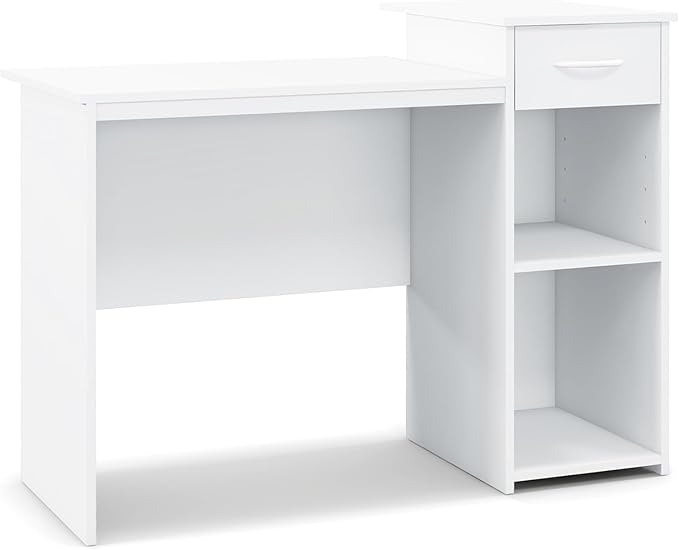 Computer Desk with Drawers 43.5’’ Writing Desk with Storage Shelves Wood Vanity Makeup Table Small Desk for Bedroom Living Room Study Home Office Small Space White (43.5'')