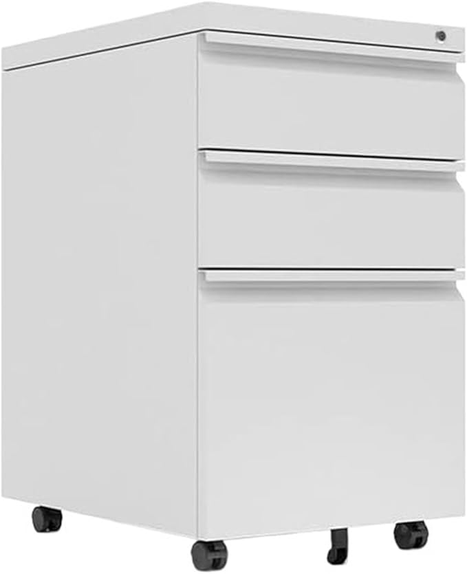 Mobile File Cabinet File Cabinet for Home Office 3 Drawers Cabinets with Lock Rolling Under Desk Filing Drawer On Wheels(White)