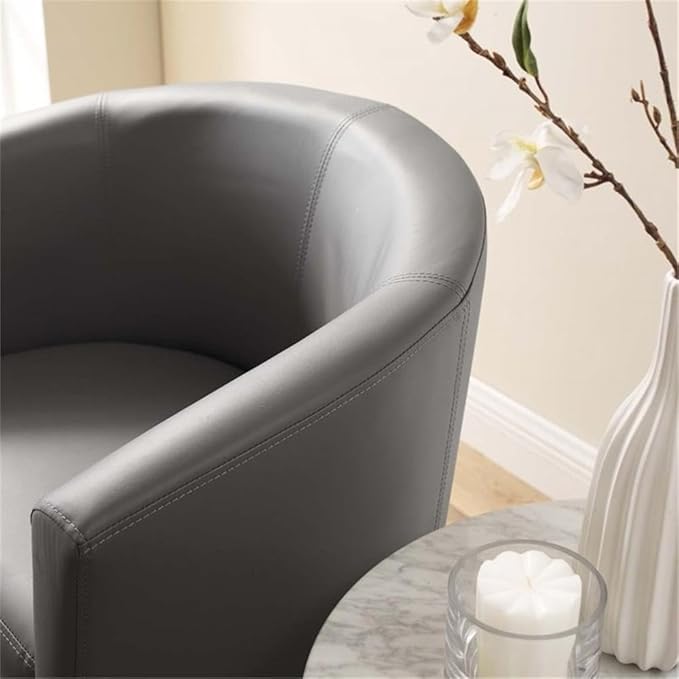 Pemberly Row Modern Faux Leather Armchair and Ottoman Gray Finish Foam Padded Upholstery Wooden Frame Self-Storage Tuck Away Ottoman 30 H x 22 W x 28 D Living Room or Lounge Seating