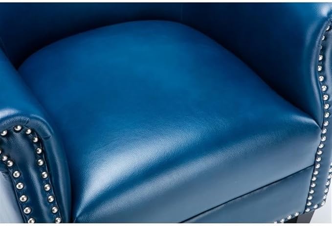 Pemberly Row Navy Blue Faux Leather Club Chair Chrome Nail Head Trim 18.9 in Seat Height Solid Wood Frame No Sag Springs 2.2 Density Foam Cushion Living Room Den or Office Use