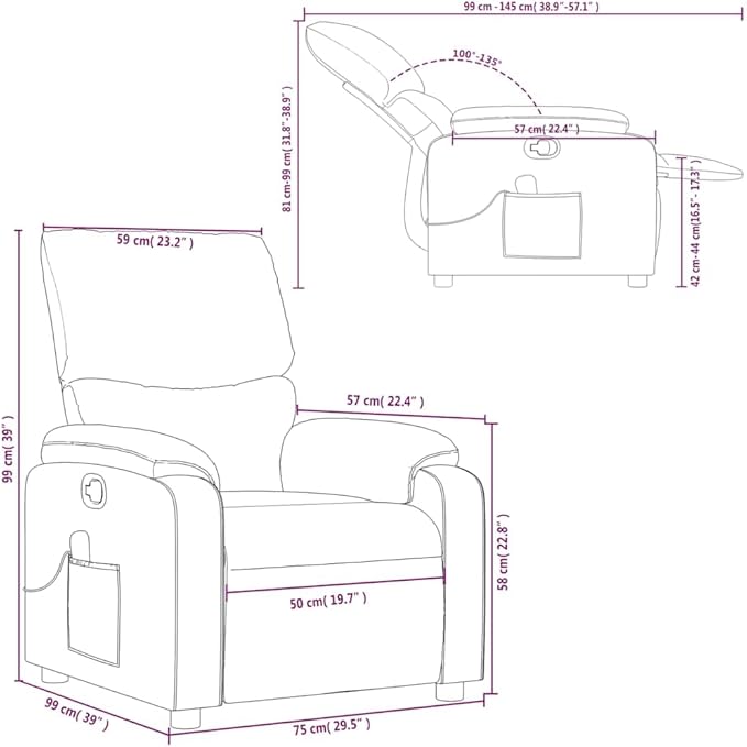 vidaXL Leather Massage Recliner Chair for Living Room Home Theater 6-Point Vibration Massage Adjustable Back &amp Footrest Side Pocket Cream