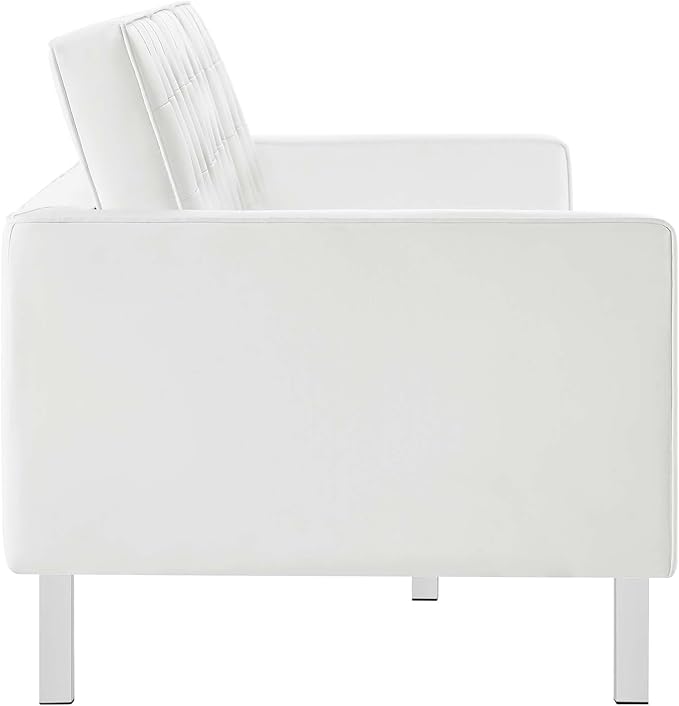 Modway Loft Tufted Button Faux Leather Upholstered Sofa in Silver White