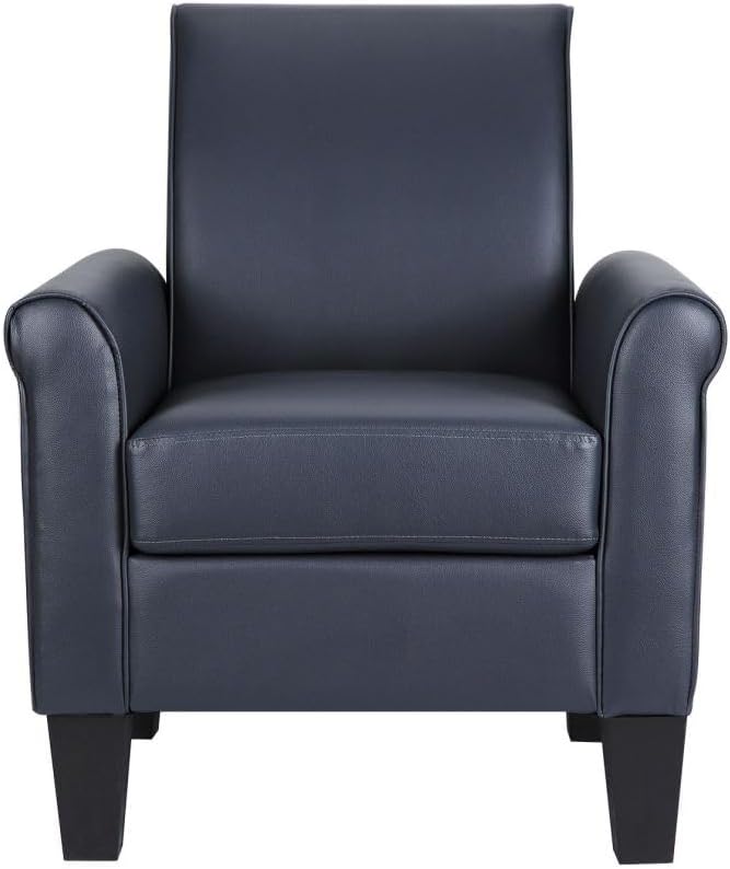 Lohoms Mid-Century Modern Leather Accent Chairs Overstuffed Leather Living Room Chair Upholstered Comfortable Club Chair PU Leather Armchair for Bedroom Office Waiting Room -Dark Blue