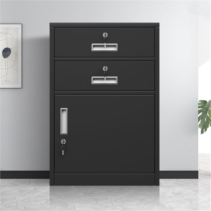 File Cabinet with Lock Metal Under Desk Storage Under Desk File Cabinet with 4 Drawers Large Capacity Filing Cabinets Under Desk Printer Stand for Home Office(Black)