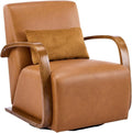 Upholstered 360° Swivel Accent Chair – Solid Wood Curved Arms Mid-Century Modern Design Ergonomic Comfort for Living Room Bedroom Reading Nook Small Single Sofa(Antique Brown)