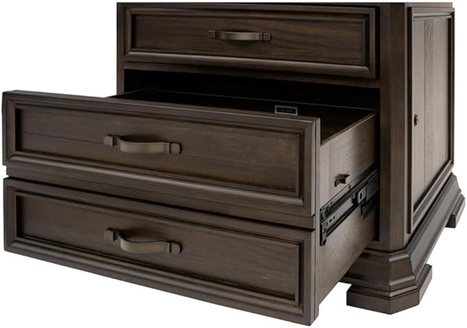 BOWERY HILL Executive Lateral Filing Cabinet with Solid Wood Plank Top in Brown Solid Wood Construction Sturdy and Durable Office or Home Use Secure Document Storage