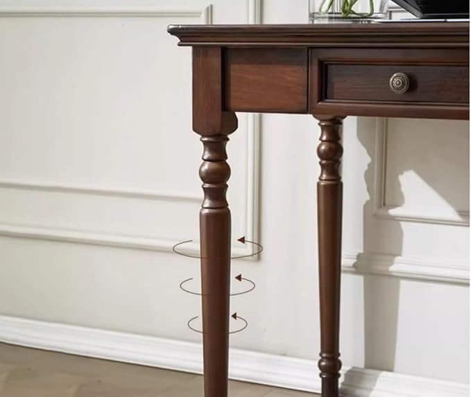 ADORZ Walnut Writing Desk with Drawers 47 French Country Solid Wood Desk for Home Office Study or Bedroom
