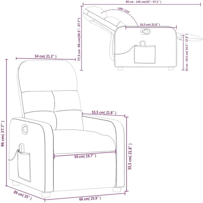 vidaXL Massage Recliner Chair - Elderly-Friendly Black Fabric Armchair with Manual Recline/6-Point Vibration/USB-Powered Massage
