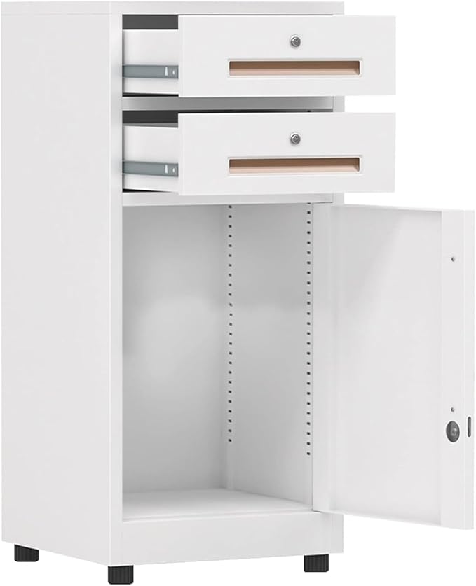 File Cabinet 2 Drawer File Cabinet Metal Steel Vertical Filing Cabinet with Lock(Color:White)