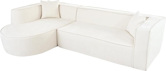 Modern Modular L-Shape Sectional Sofa Couch with Curved Design and Two Throw Pillowsfor Living Room Apartment Study Office (Beige@Curved)