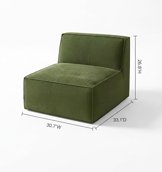 Amada 33 Cloud Sectional Couch Middle PieceMemory Foam Modular Sofa with Back Support Convertible Boneless Couch Portable Sofa Chair Comfy Floor Sofa Lounge for Living Room Bedroom Green Single