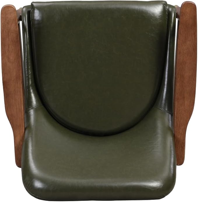 29.2'' Mid-Century Chair - Faux Leather Cushioned Seat Brass-Tipped Solid Wood Legs Perfect for Living Room Bedroom or Office (Green)