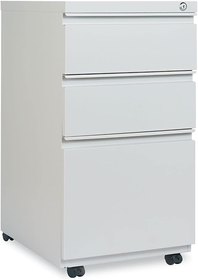 Alera PBBBFLG Three-Drawer Pedestal File with Full-Length Pull 14 7/8 x 19 1/8 Light Gray