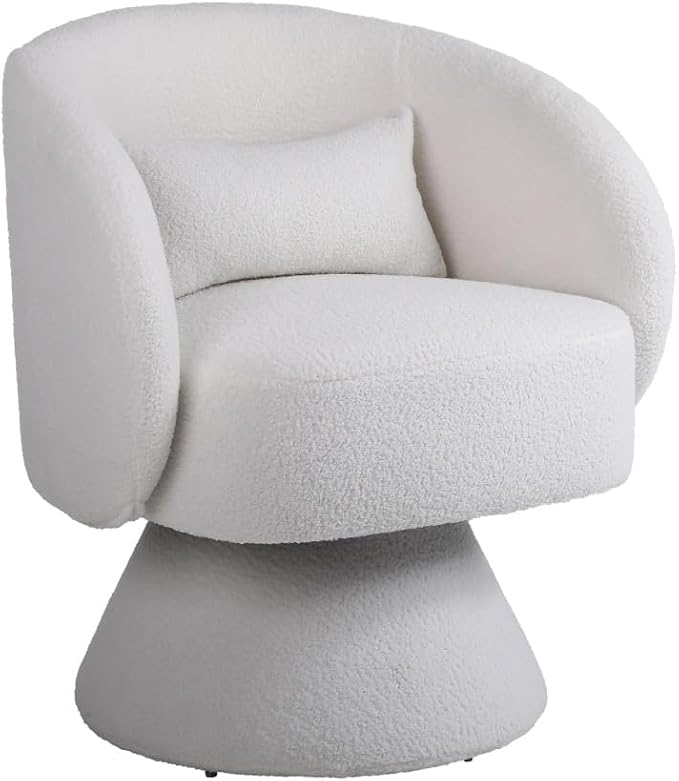 Swivel Accent Chair Swivel Barrel Chair with Pillow 360 Degree Swivel Armchair Round Club Chair for Living Room Bedroom Office Lounge (Grey + Faux Fur)