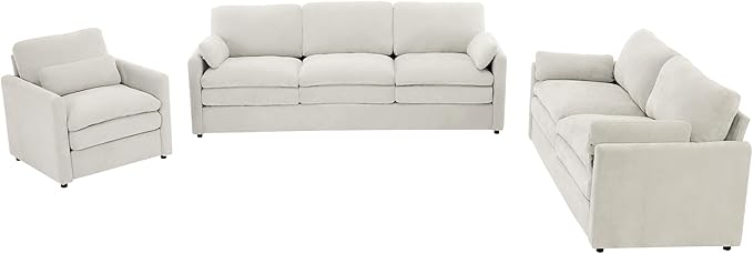 3-Piece Cozy Upholstered Sofa Set Upholstered Sofa Set with Single Sofa Loveseat and 3-Seater Sofa Oversized Comfy Cloud Sofa for Living Room Office Apartment (Beige-4c)