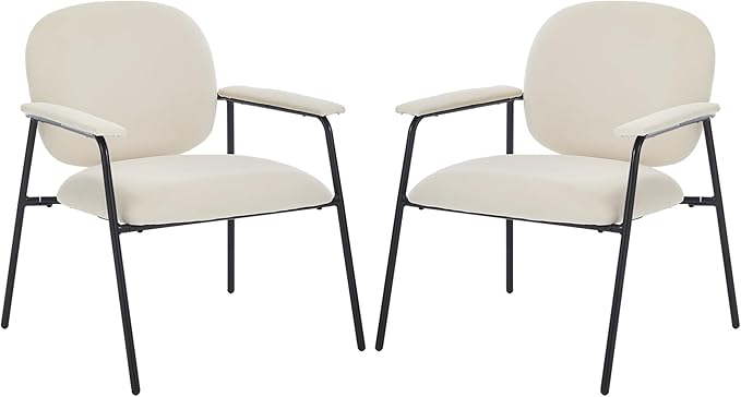 Accent Chair Set of 2 Velvet Upholstered Armchair Reading Side Chair Comfy Living Room Chair with Black Metal Legs for Bedroom Waiting Room Beige