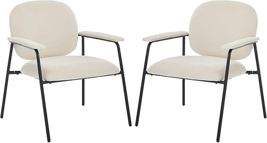 Accent Chair Set of 2 Velvet Upholstered Armchair Reading Side Chair Comfy Living Room Chair with Black Metal Legs for Bedroom Waiting Room Beige