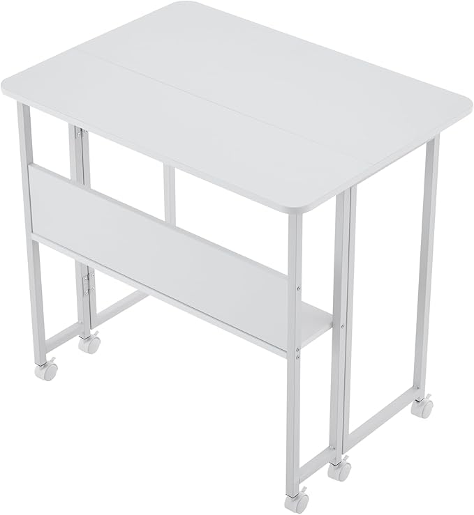 31.5 Inch Folding Computer Desk with Storage Shelf Small Foldable Computer Desks for Small Space Portable Writing Table for Home Office Bedroom Dorm Room Apartment Easy Assembly