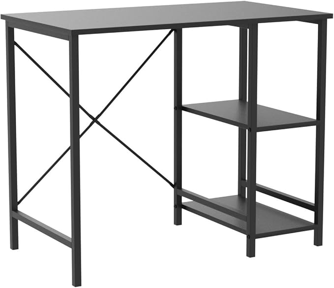 ZENY Small Computer Desk with Storage Shelves 36” Sturdy Home Office Writing Desk/Laptop PC Workstation Desk Metal Frame Computer Table Black