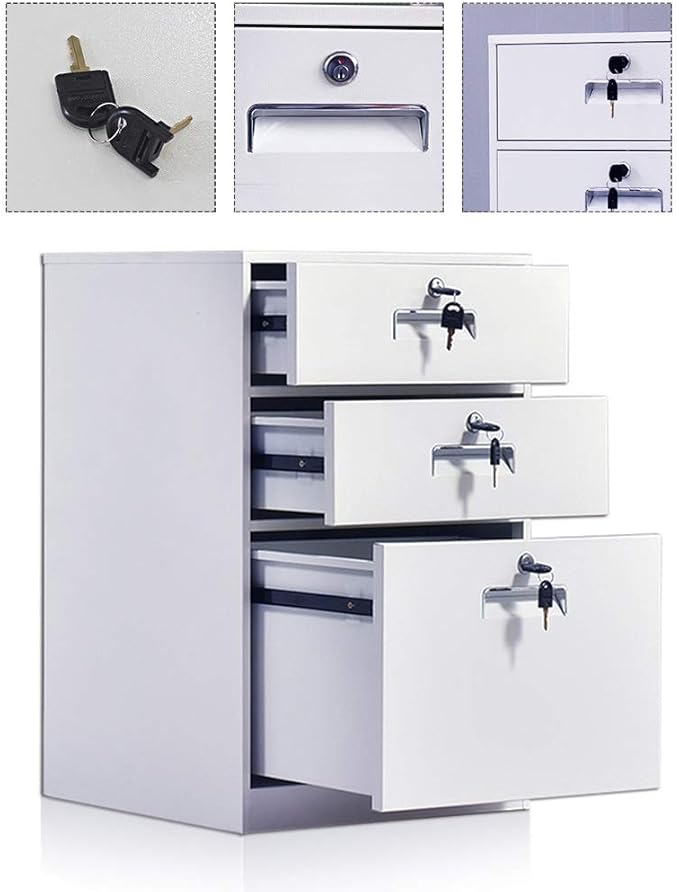 Three-Drawer File Cabinet Metal Desk Side Cabinet Simple Bedside Cabinet Office File Cabinet Filing Cabinet (Color : 1) (1)