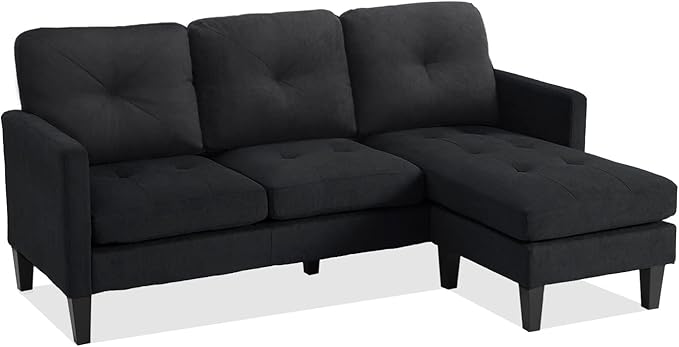Convertible Sectional Sofa Couch with Chaise Black L Shaped Couch Sofa Set with Reversible Ottoman Modern Small Sectional Couches for Living RoomApartmentSmall Spaces (Black)