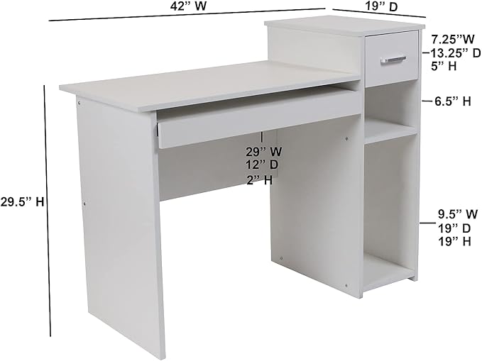 Flash Furniture Highland Park White Computer Desk with Shelves and Drawer