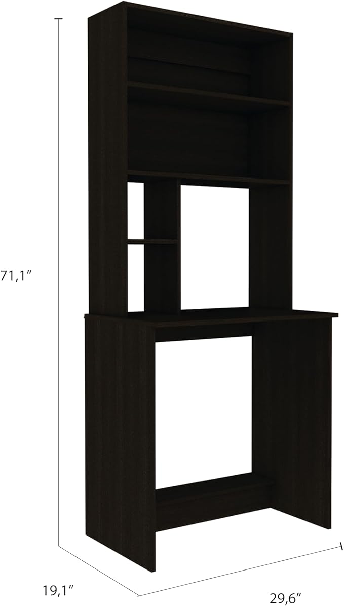 Computer Desk with Hutch Ample Storage Space Tidy Workspace for Home Office Living Room Black Wengue 4-Shelf