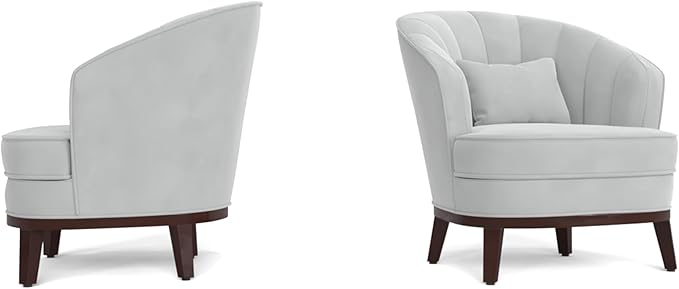 AC Pacific Ava Modern Barrel Accent Chair Upholstered Lounge Armchair with Curved Backrest Channel-Tufted Details Soft Seat Cushion &amp Throw Pillow for Living Room or Bedroom Light Grey