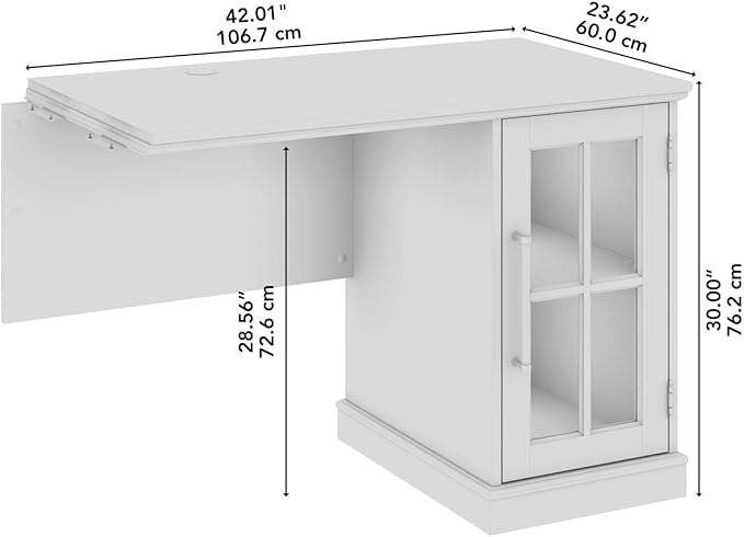 Bush Home Westbrook 42W Computer Desk Return with Storage in Ash White | Farmhouse Desk for Home Office Workspace
