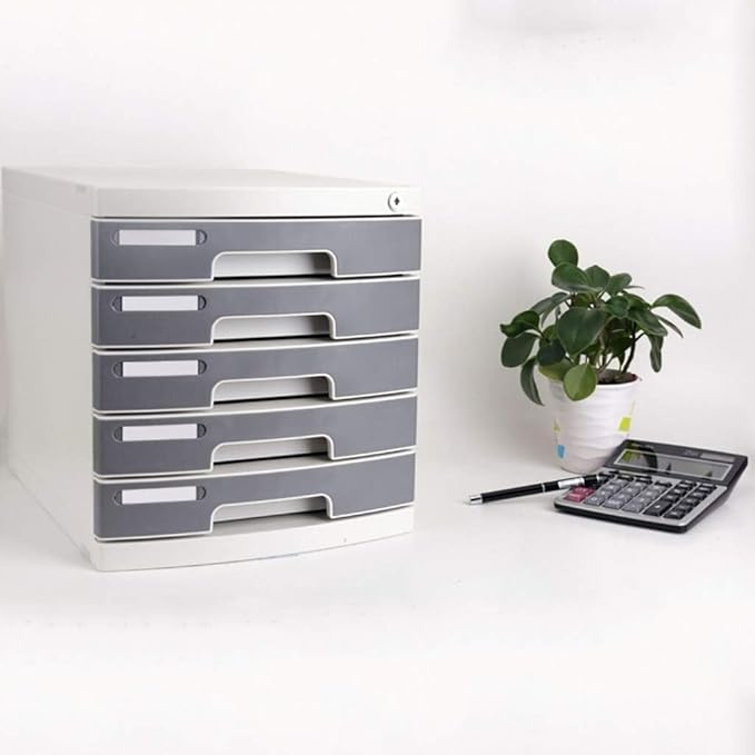Filing Cabinet Convenient Flat Grey Five Locking Upper Drawers Practical Drawers Plastic Bookcase(Color:Gray)