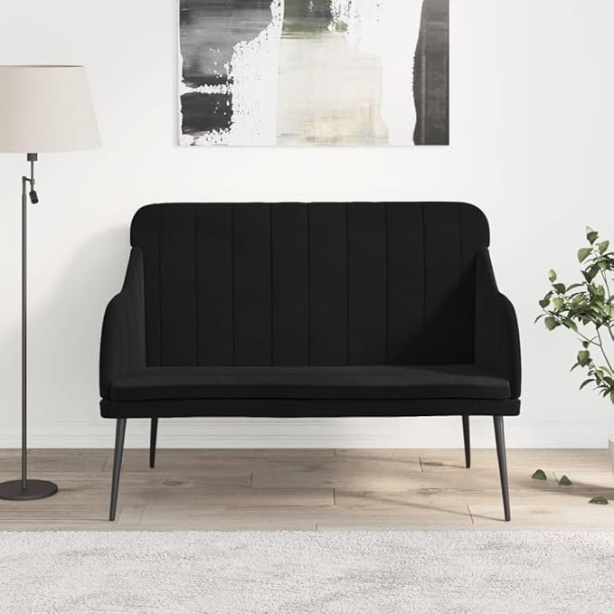 vidaXL Bench Black Velvet (100% Polyester) Metal Plywood Two Seater