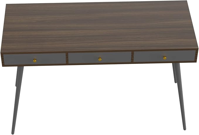 Update Writing Desk 47 with 3 Drawers|Modern Mid Century Desk for Home Office (Walnut + Dark Grey)
