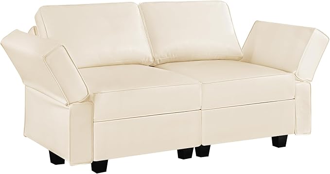 Naomi Home Sarah Modular Loveseat Sofa Couch with Storage Seats Air Leather 2 Seater Love Seats for Small Spaces Beige