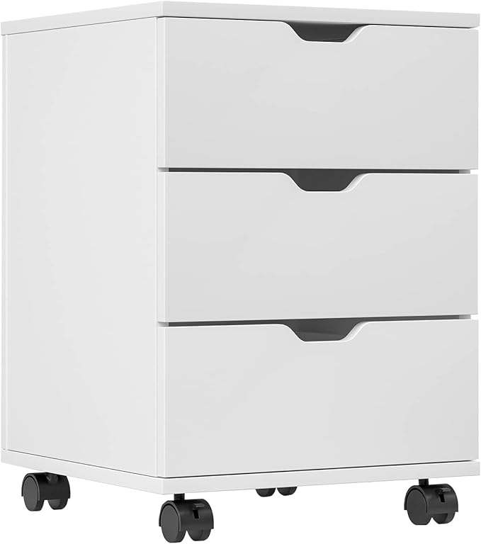 3 Drawer Small File Cabinet with Lock Under Desk Rolling Mobile Filing Cabinets Storage Organizer for Home OfficeWhite