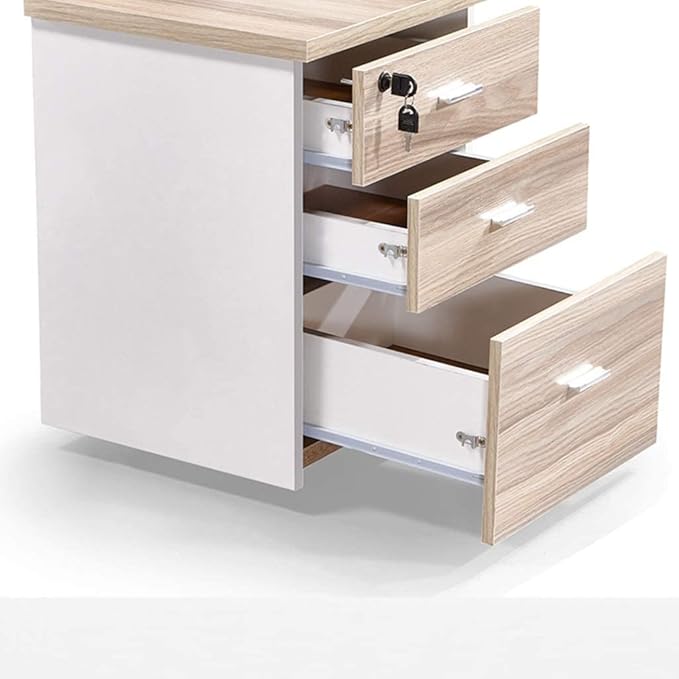 Wooden Office Filing Cabinet with Lock Three-Layer Drawer Movable Home Storage Cabinet Study Cabinet File Cabinet (C)