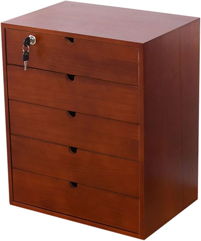 Solid Wood Storage Box Desktop File Cabinet Desk Organizers With LockRustic Dresser Office &amp Home*School Desk Drawers Organizer And Accessories Locking Filing Cabinet 4/5/6 Drawers ( 5 Layer)