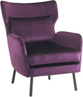 Chair reclinerWingback Velvet Accent Chair Modern Upholstered Armchair for Living Room Bedroom and Reception Area Comfortable Single Sofa Chair with Metal Legs and Pillow (Purple + Velvet)